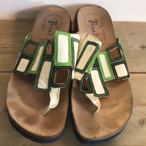 THINK! Women's Julia Window Thong sandals size 41 or 10.5 green cream - Picture 3 of 8